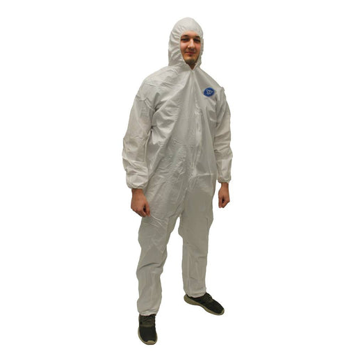 White Lightweight Bunnysuit Coveralls with Attached Hood & Elastic Wrists/Ankles (Case of 25) Thumbnail