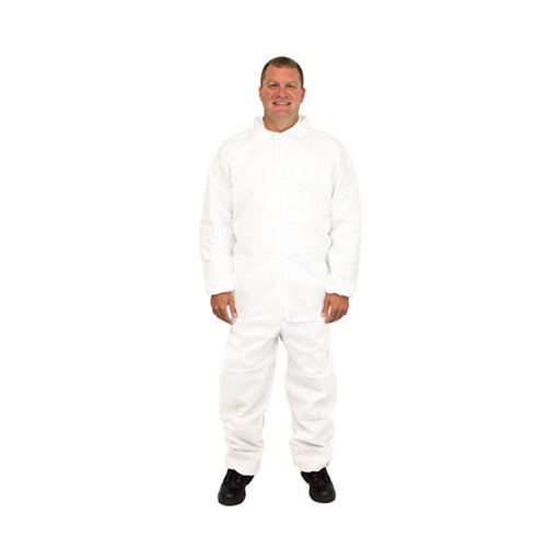 White SMS Disposable Coveralls with Elastic Wrists & Ankles (Case of 25) Thumbnail