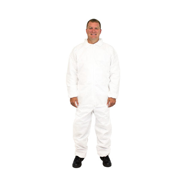 White SMS Disposable Coveralls with Elastic Wrists & Ankles (Case of 25)